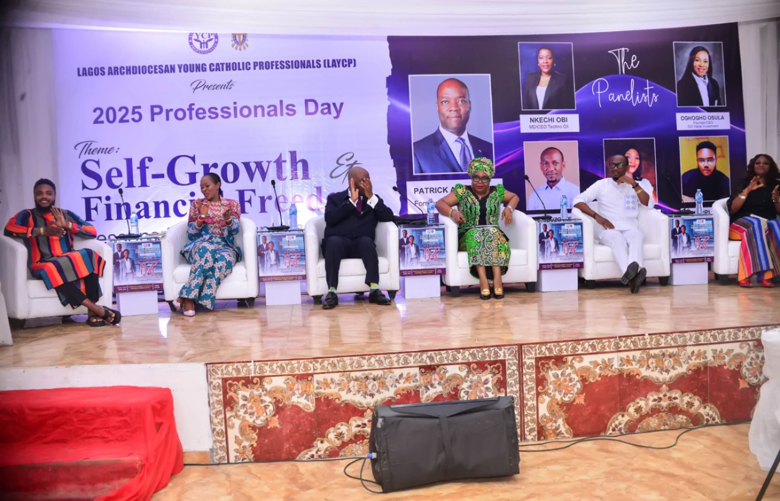 Panelists on stage at the LAYCP 2025 Professionals Day on self-growth and financial freedom